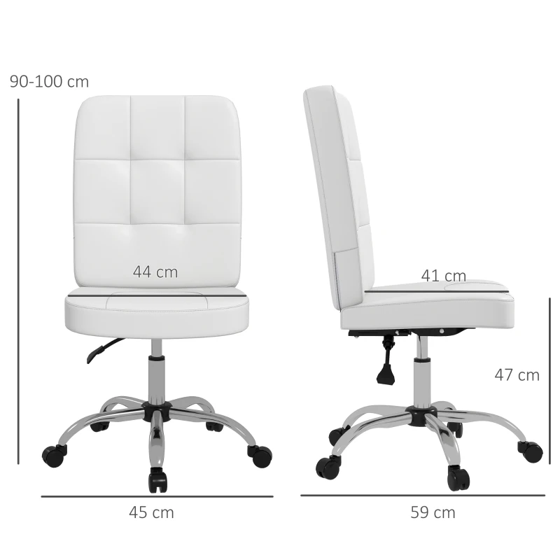 Vinsetto Silla de Oficina sin Brazos Silla de Escritorio Giratorio de Piel Sintética con Altura Ajustable 45x59x90-100 cm Blanco