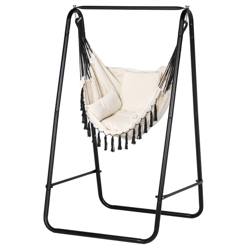 Outsunny Hammock Chair with Stand, Hammock Swing Chair with Cushion, Cream White