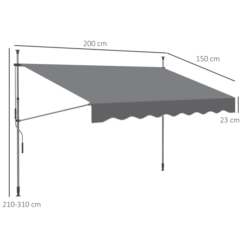 Outsunny Store banne manuel rétractable inclinaison réglable installation rapide  sans trous à percer 3 x 1,5 x 3,1 m