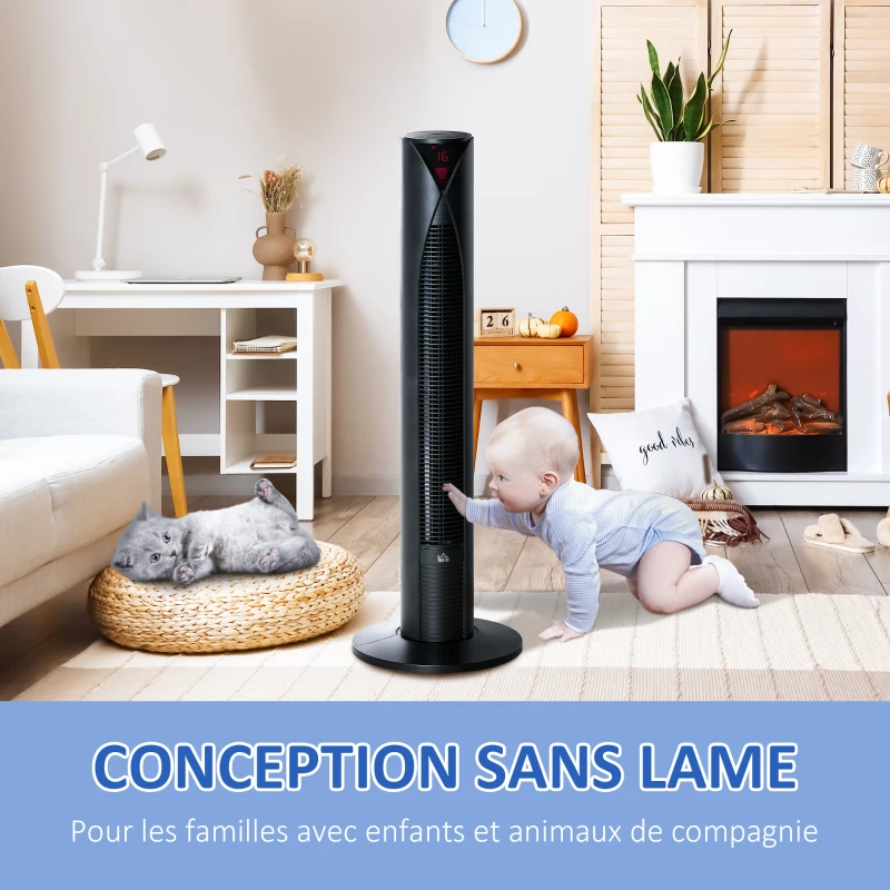 HOMCOM Ventilateur colonne silencieux oscillation 70° minuterie 12h 4 modes 3 vitesses 45W 31,5 x 31,5 x 96 cm noir