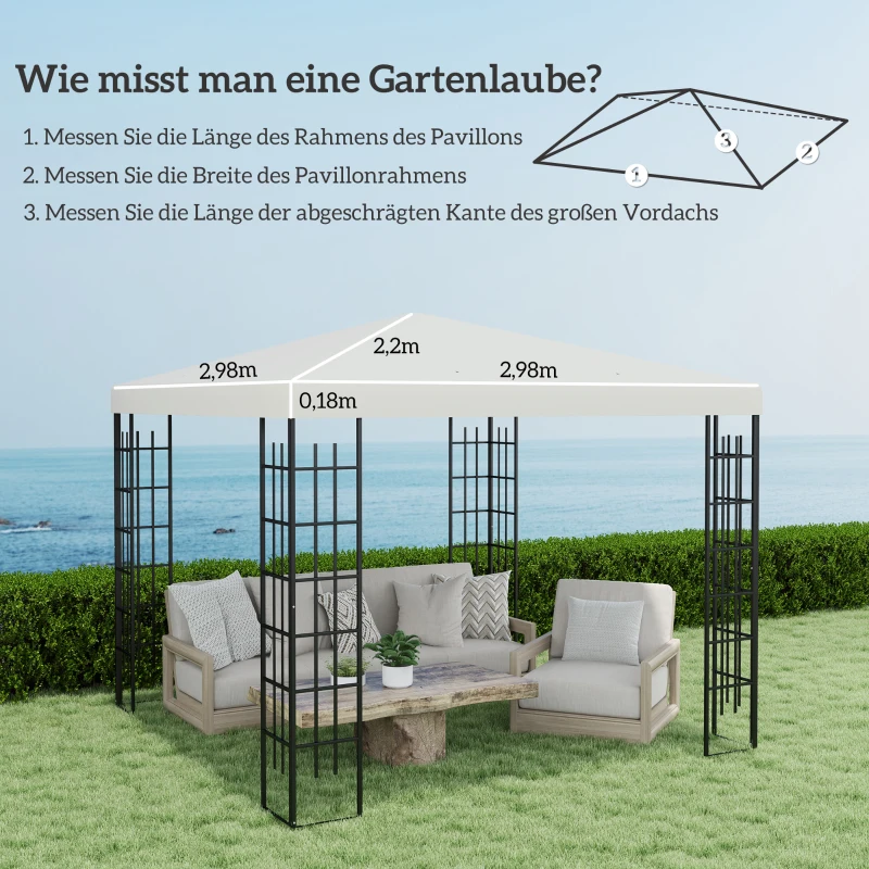 Outsunny 3 x 3 m Ersatzplane für Pavillon, Plane für Garten-Pavillon, mit Wasserablauföffnungen, UPF30+, Hellgrau