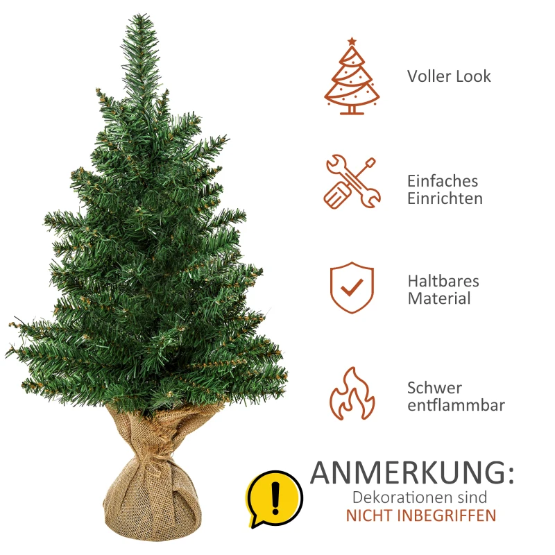 HOMCOM Mini Weihnachtsbaum mit künstlichem Schnee, 60 cm hoch, mit Zementständer, Mehrfarbig