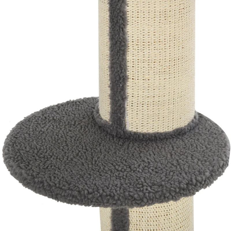 PawHut 91cm Cat Tree, Cat Tower with Scratching Post, Bed, Perch, Removable Cushion for Indoor Kittens, Grey
