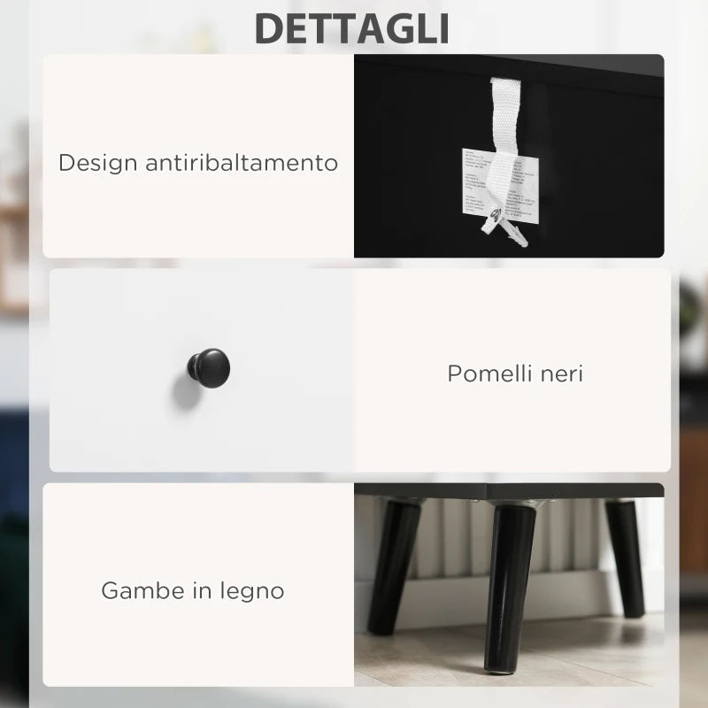 HOMCOM Mobile Cassettiera 5 Cassetti Fantasia Geometrica, Arredamento Moderno Camera e Ingresso, 40x40x111.5cm Nero Grigio