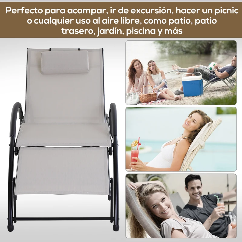 Outsunny Tumbona Aluminio de Jardín Reclinable con Respaldo Ajustable de 5 Niveles Reposapiés Regulable y Reposacabezas Extraíble para Terraza Balcón Exterior 66x152x81 cm Beige