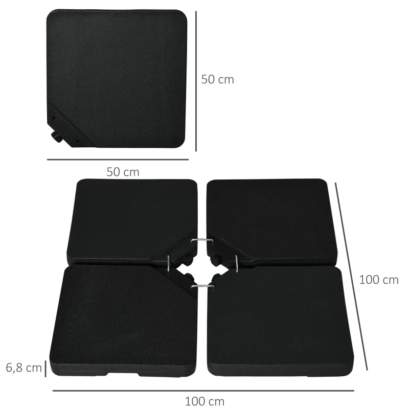 Outsunny Lestages pour parasols dalles de parasol 4 plaques HDPE - A remplir d'eau ou de sable jusqu'à 60/70 kg - dim. 100 x 100 x 6,8 cm noir