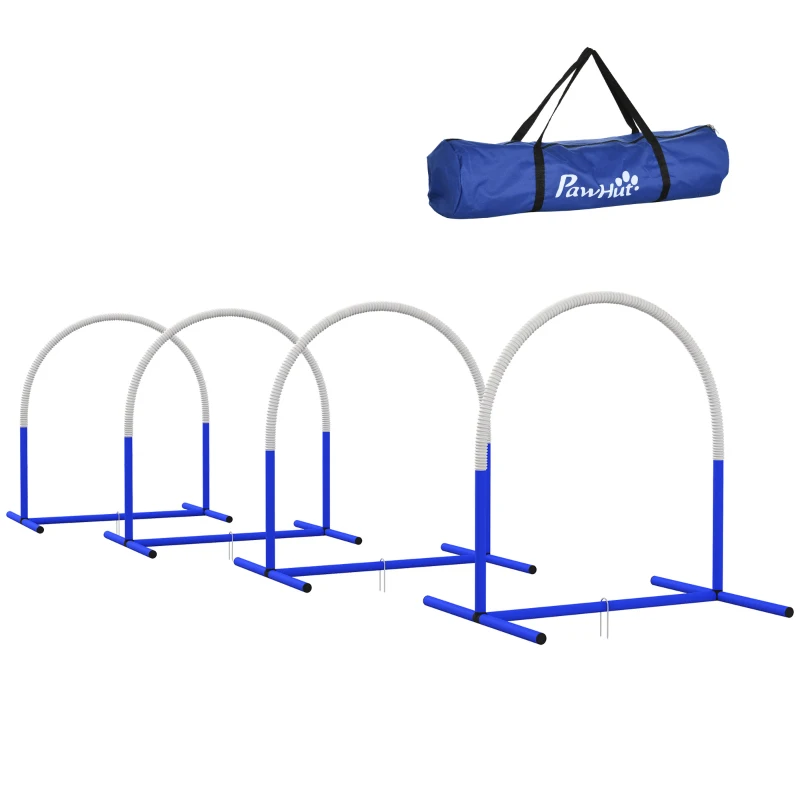 PawHut Agility-Set für Hunde, Hundetraining, 4 Bögen, für Einsteiger, mit Tragetasche, blau+weiß, 88 x 64 x 95cm