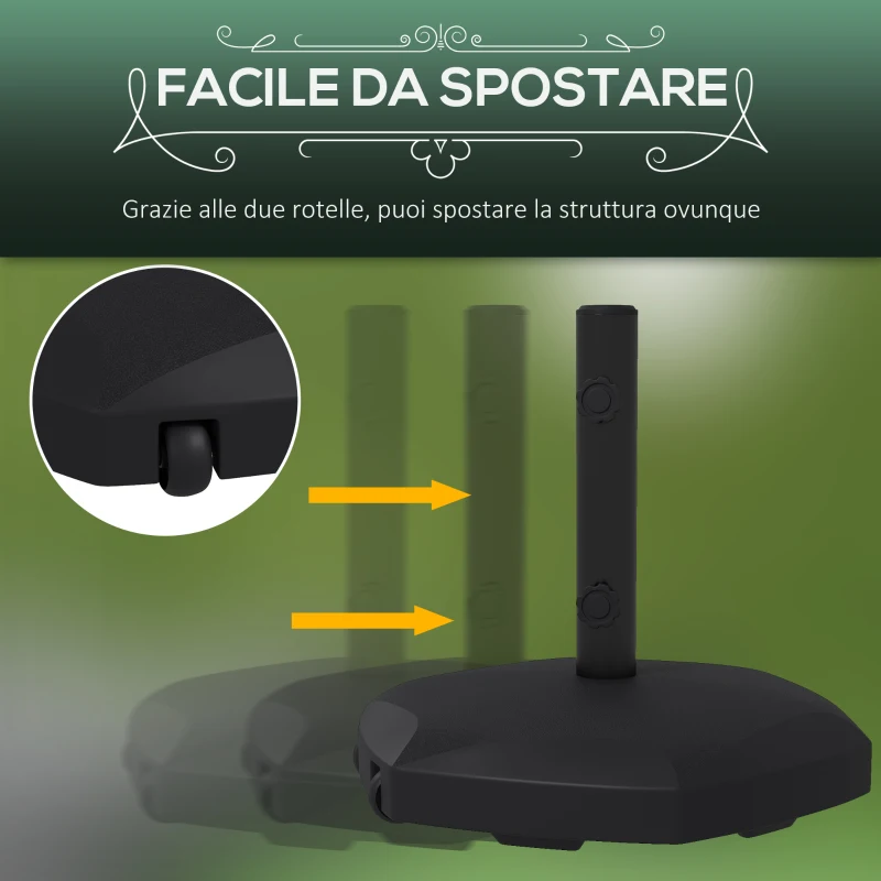 Outsunny Base per Ombrellone 25kg in Cemento e Plastica per Pali da 38-48mm, Ø54x46,5cm, Nero