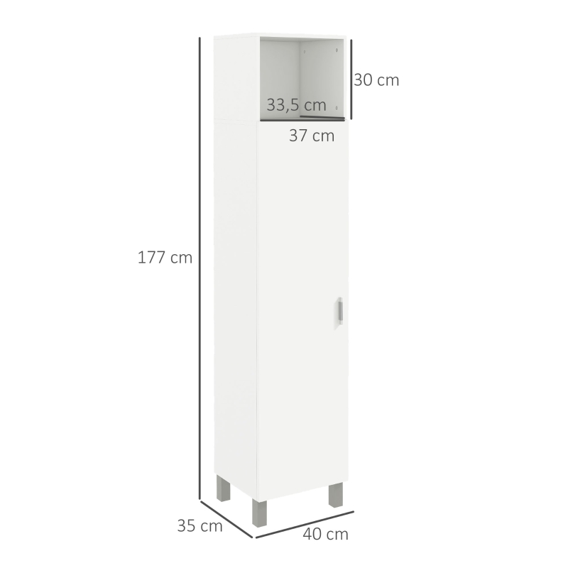 HOMCOM Bibliothèque armoire rangement niche supérieure placard 3 étagères intérieures pour salon bureau 40 x 35 x 177 cm blanc