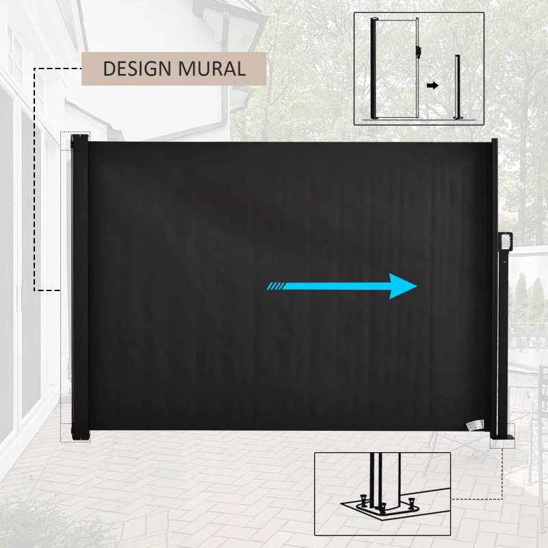 Outsunny Store latéral brise-vue rétractable 350 x 180 cm, paravent extérieur en aluminium, protection solaire, brise-vue extensible pour balcon, jardin, terrasse, gris foncé
