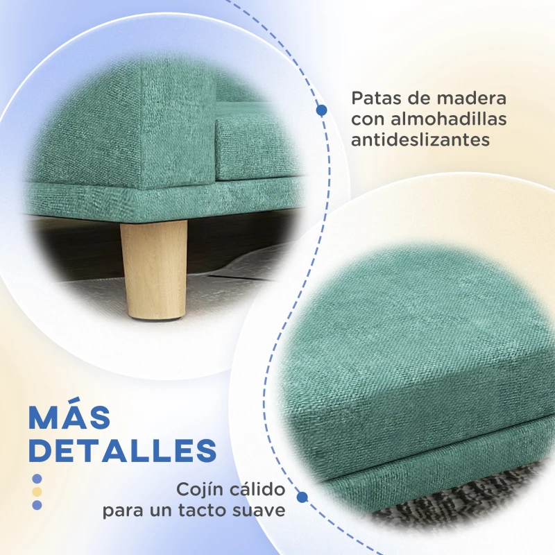 PawHut Sofá para Perros Grandes Cama Elevada para Perros con Cojín Lavable y Patas de Madera Carga 40 kg 98x67x25 cm Verde
