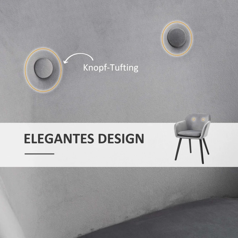 HOMCOM Esszimmerstühle in ansprechendem Design, Metallstruktur, Holzbeine, Grau, 120 kg belastbar