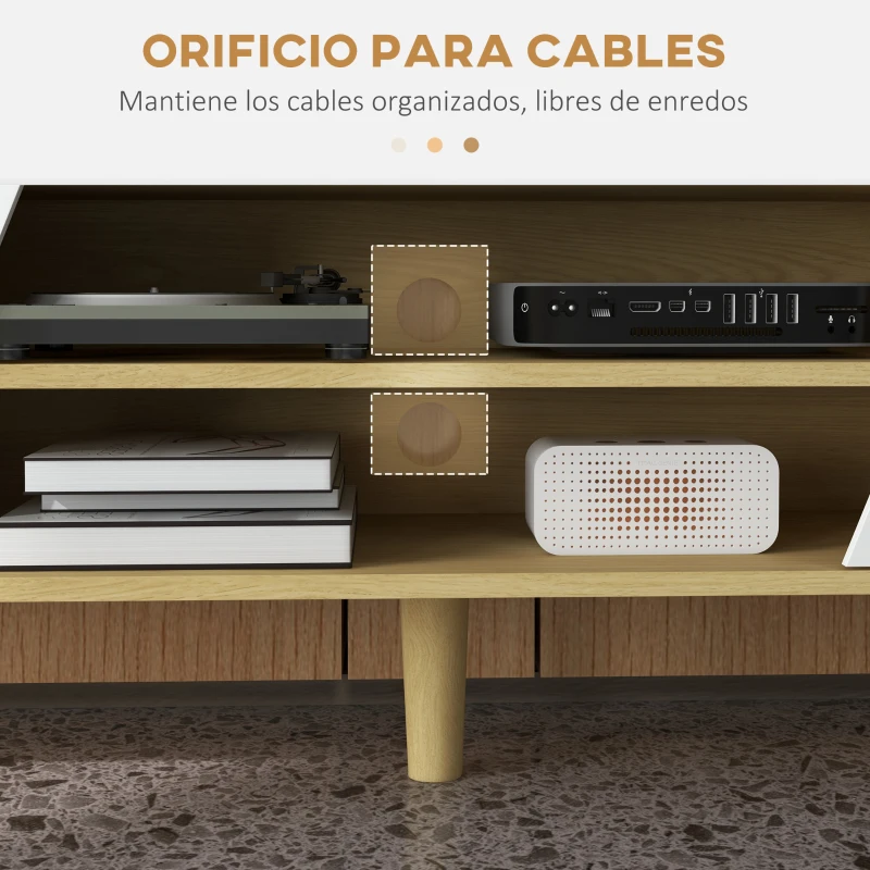 HOMCOM Mueble TV de Salón con 2 Puertas 2 Estantes y 5 Patas para Televisores de hasta 65'' para Dormitorio 150x30x42 cm Roble