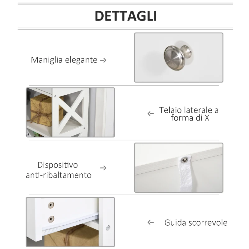 HOMCOM Tavolo Consolle con 2 Cassetti e 2 Mensole, Consolle Ingresso e Soggiorno in MDF, 100x30.5x80cm, Bianco