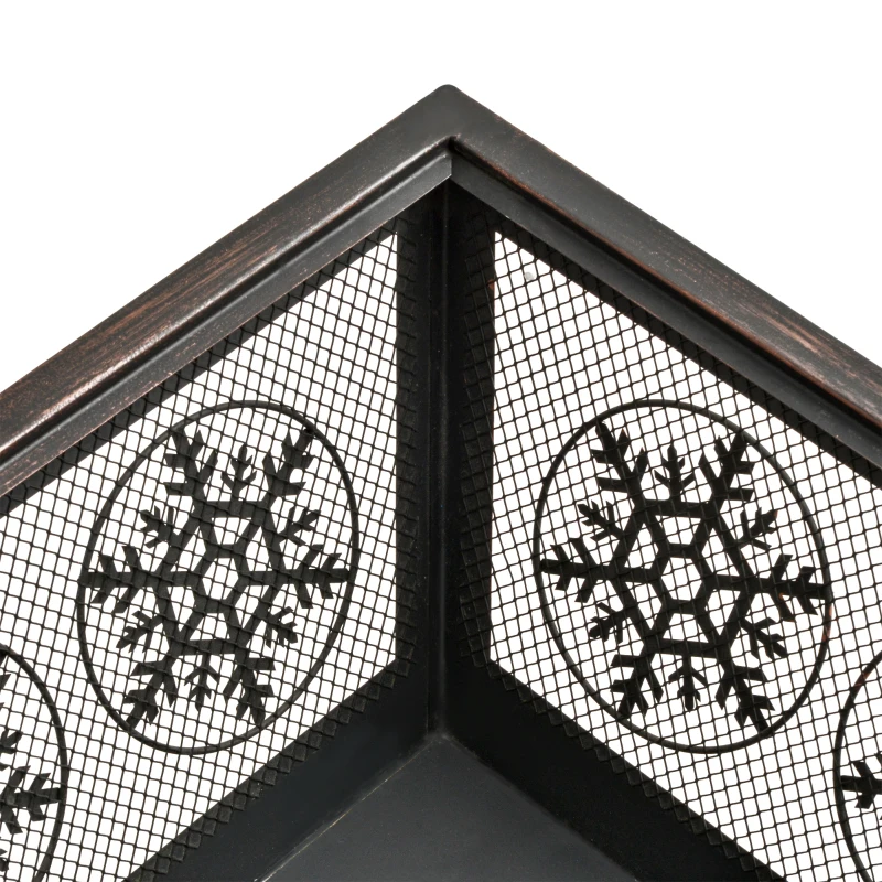 Outsunny Outdoor Fire Pit, Metal Square Firepit Bowl with Spark Screen, Poker for Patio, Camping, 61 x 61 x 52cm, Black