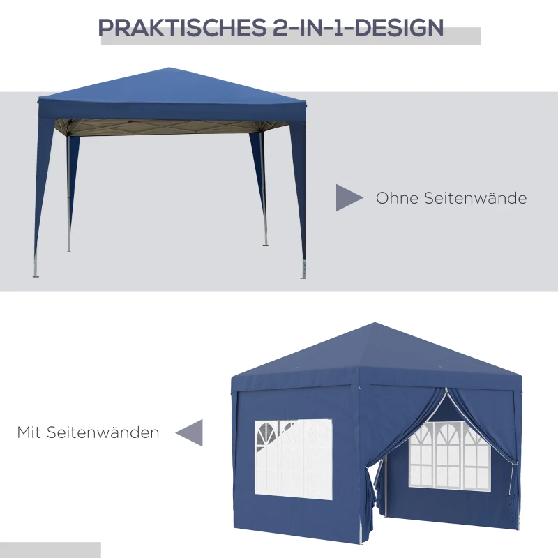 Outsunny 3 x 3 m Pavillon mit 4 Seitenwänden, Fenster, Festzelt mit UV-Schutz, Gartenzelt inkl. Tragetasche, Stahl, Blau