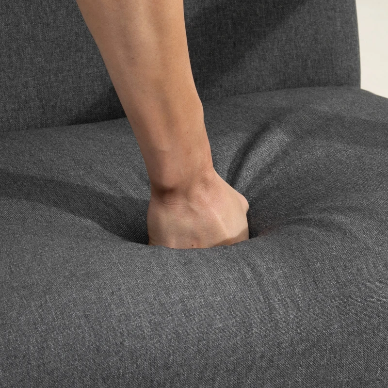 HOMCOM Butaca de Salón Tapizado en Lino con Reposabrazos y Marco de Madera para Sala de Estar Gris Oscuro y Natural