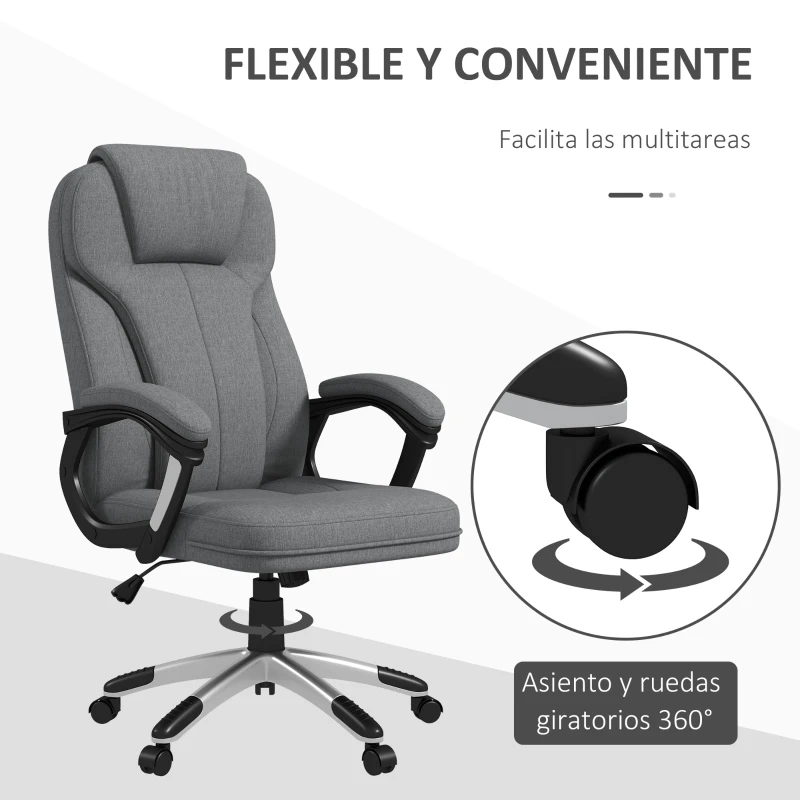 Vinsetto Silla de Escritorio Silla de Estudio Giratoria con Función Basculante Altura Ajustable Reposabrazos 66x75x110-120cm Gris