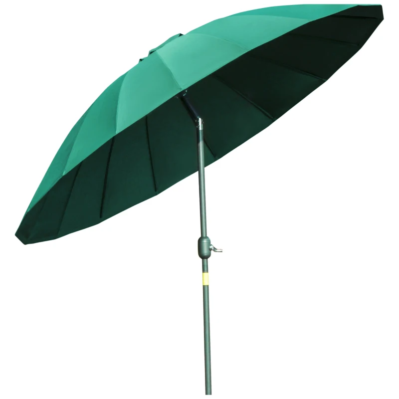 Outsunny Sombrilla de Jardín Ø250x240 cm con Manivela Parasol con Ángulo Inclinable con 18 Varillas para Exterior Verde