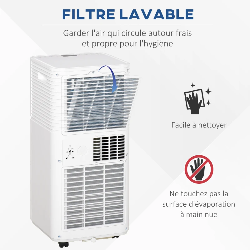 HOMCOM Climatiseur mobile 9000 BTU/H débit d'air 360 m³/h, minuterie 24H et télécommande, capacité max. de 28 m² blanc