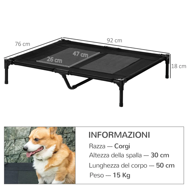 PawHut Brandina per Cani Grandi in Metallo e Tessuto Oxford con Borsa di Trasporto, 92x76x18cm, Nero