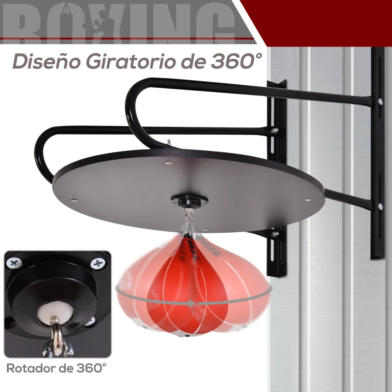 HOMCOM Pera de Boxeo con Soporte de Pared Giratorio para Practicar Técnica y Reflejos 60x73x80 cm Negro y Rojo