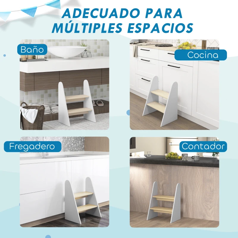 AIYAPLAY Taburete para Niños de 2 Peldaños Torre de Aprendizaje para Niños de +3 Años para Baño Cocina Librería Dormitorio Blanco