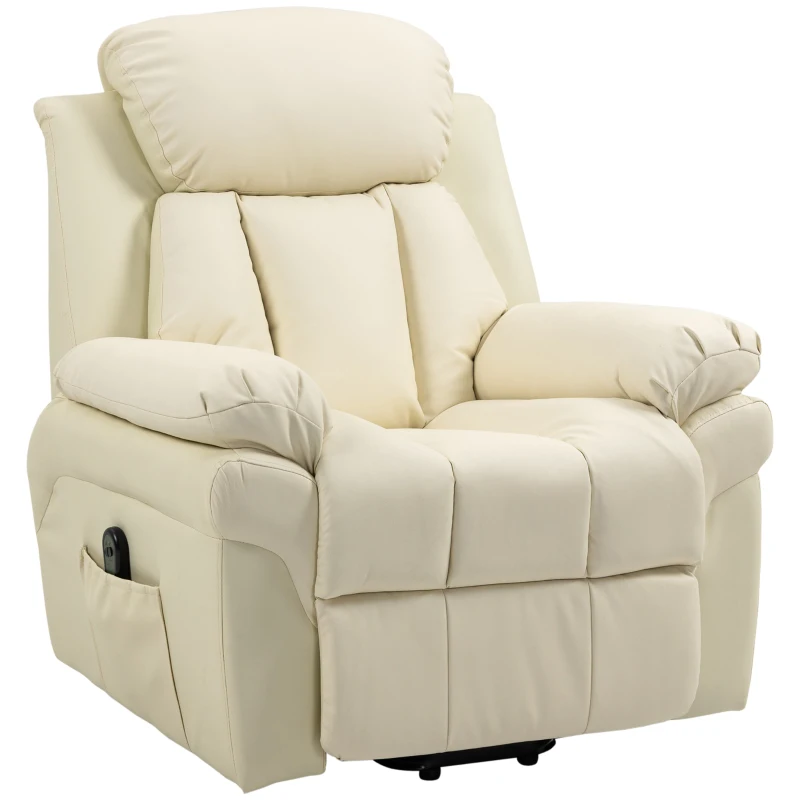HOMCOM Fauteuil de Relaxation électrique Fauteuil releveur inclinable avec Repose-Pied Ajustable revêtement synthétique crème