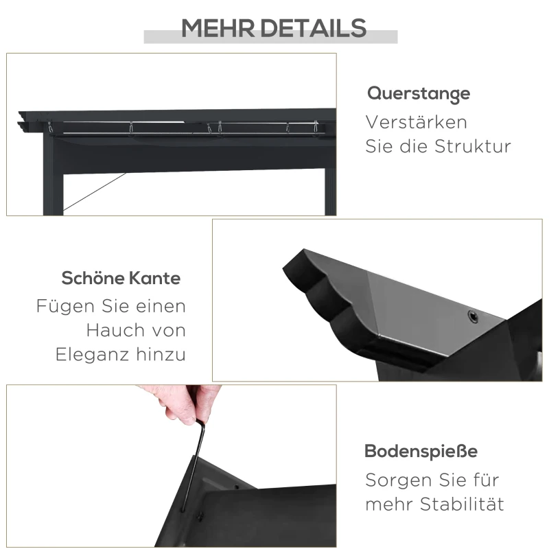 Outsunny Pergola 3 m x 3 m, mit Schiebedach, wetterbeständig, Aluminium, Schwarz