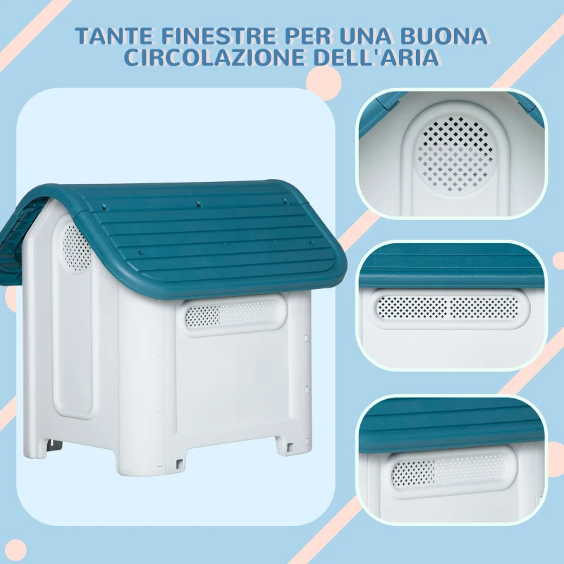 PawHut Cuccia per Cani di Taglia Piccola, Carlino, Chihuahua, Casetta da Esterno e da Interno Grigia e Blu, 59x75x66cm