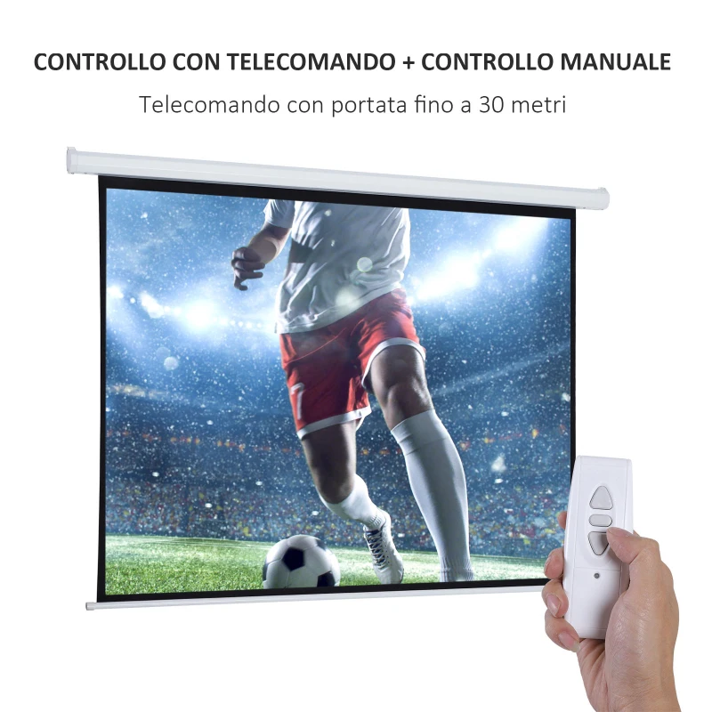 HOMCOM Schermo per Proiettore 100 Pollici Formato 4:3 Regolabile con Telecomando, Schermo di Proiezione Motorizzato Compatto, Installazione a Parete o Soffitto, 203x152 cm, Bianco