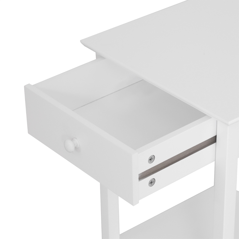 HOMCOM White Bedside Table, Wooden Side Table, Nightstand, Bedside Cabinet with Drawer and Storage Shelf for Bedroom and Living Room
