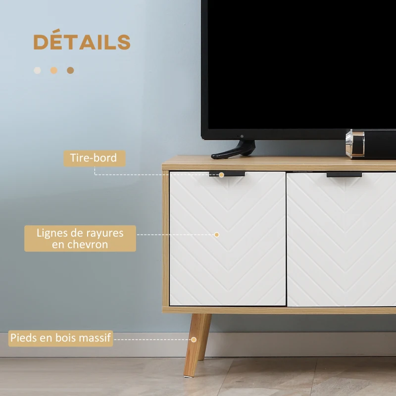 HOMCOM Meuble TV pour télévision jusqu'à 46 pouces design scandinave 2 portes 2 niches avec passe-câbles 110 x 39 x 48,8 cm