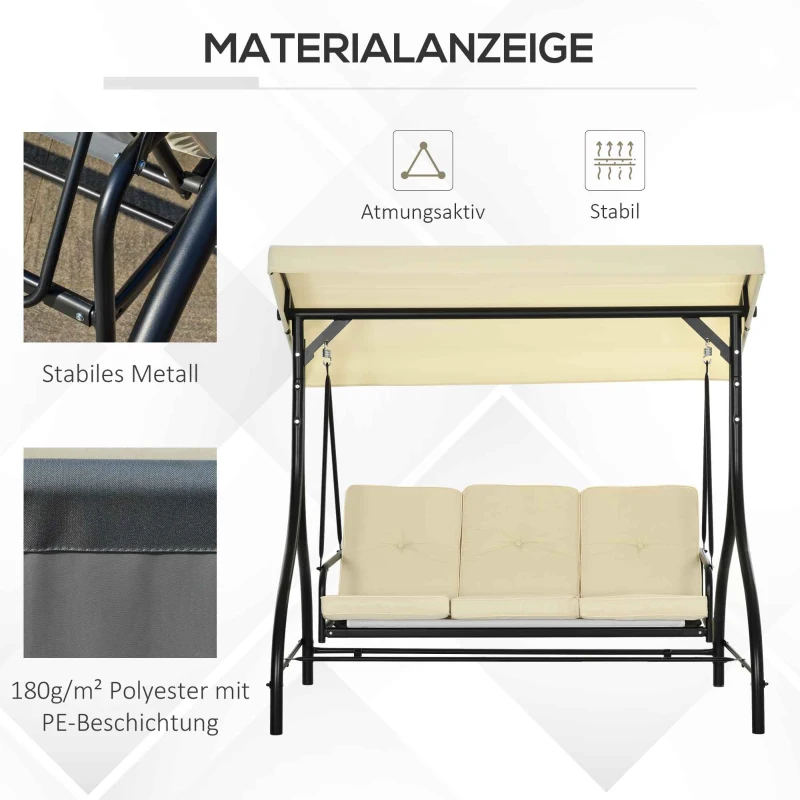 Outsunny Schaukelbank, Hollywoodschaukel mit Sonnenschutz, Gartenschaukel, Verandaschaukel, 3 Sitze, Schaukelbett(m-7)