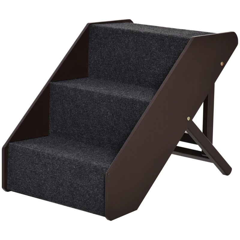 PawHut Haustiertreppe Katzentreppe Hundetreppe mit 3 Stufen für Katzen und Hunde klappbar Holz+MDF 40,8 x 56,5 x (42,5-51,5) cm