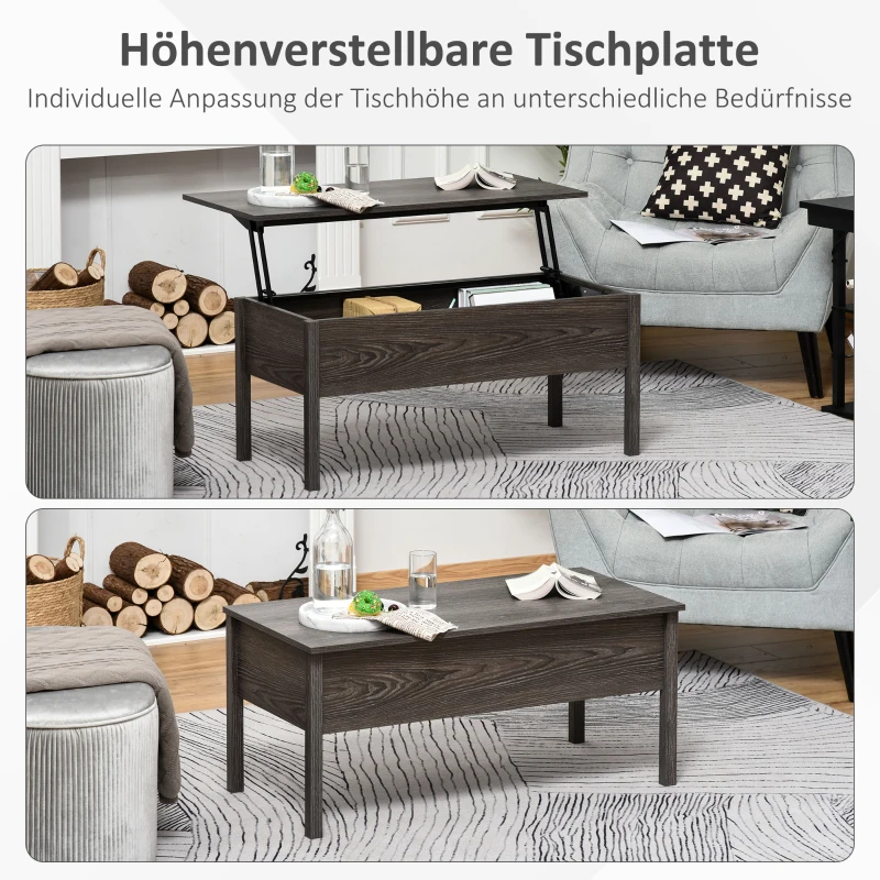 HOMCOM Couchtisch 2-in-1 Design Couchtisch und Esstisch Höhenverstellbar Natur