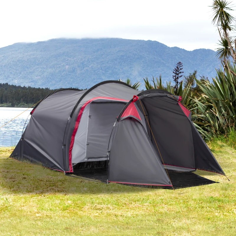 Outsunny Dome Tent for 3-4 Person Family Tent with Screened-In Porch Waterproof Dark Grey