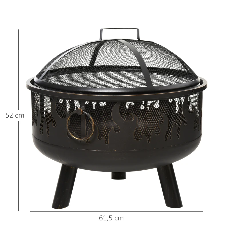 Outsunny 2-in-1 Feuerschale Feuerkorb Feuerstelle mit Funkenschutz Grillrost Garten BBQ Schwarz Ø61,5 x 52H cm