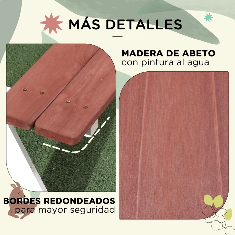 Outsunny Juego de Mesa y 2 Bancos Infantiles de Madera Mesa de Picnic para Niños de 3-8 Años para Jardín Patio 89x79x50 cm Marrón