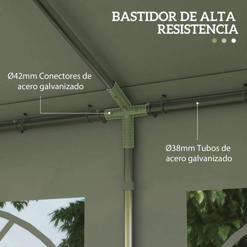 Outsunny Carpa para Fiesta Cochera Gazebo 6x4m Pergola Cenador Pabellón 4 Paneles Laterales Ventanas Anti-UV para Eventos Bodas Acero PE Blanco