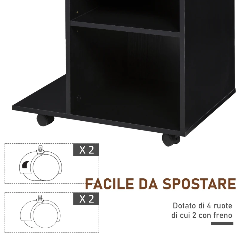 Vinsetto Mobile Porta Stampante in Legno Nero con 1 Cassetto, 2 Ripiani e Mensola CPU, per Ufficio 60x40x68.5cm