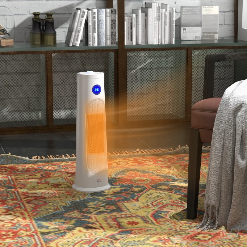 HOMCOM Electric Space Heater, Portable Fan Heater, Low Energy 2000W PTC Ceramic Heater with Thermostat, Timer, 60° Oscillation, Overheat & Tip-over Protection for Bedroom, Home Office, White