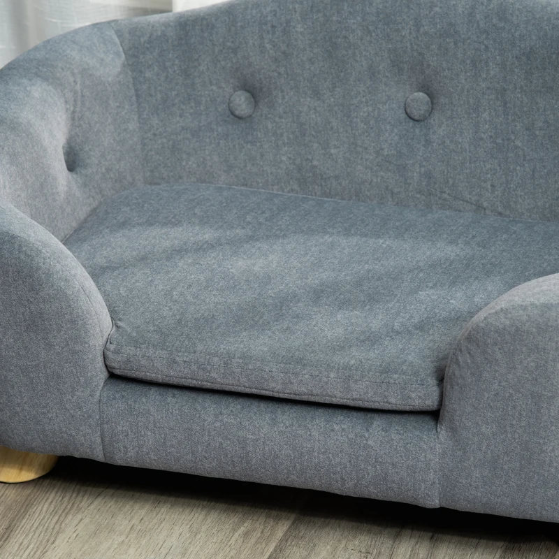PawHut Dog Sofa Bed Pet Chair Couch with Water Resistant Fabric, Kitten Lounge with Soft Cushion, Wooden Frame for Mini Size Dogs - Grey