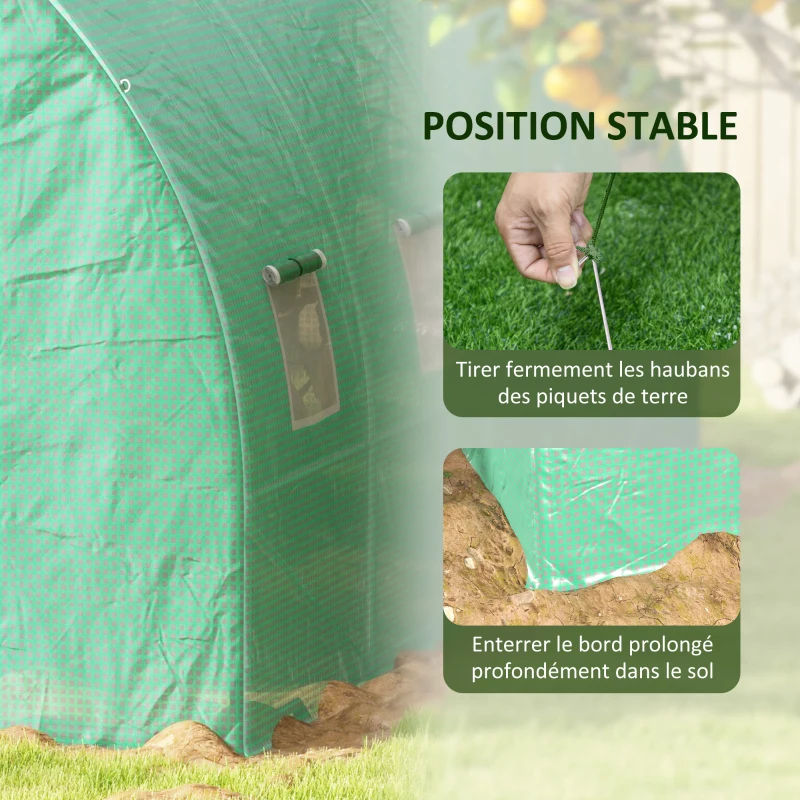 Outsunny Serre de Jardin Tunnel 12 m² 4L x 3l x 2H m Acier renforcé + PE Haute densité 140 g/m² 8 fenêtres Porte enroulable Vert