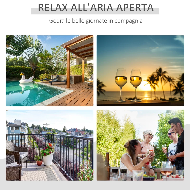 Outsunny Set 4 Sedie da Giardino e Tavolo con Ripiano in Vetro, Arredamento da Esterno in Rattan PE e Metallo, Nero