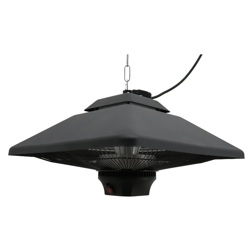 Outsunny Calefactor Exterior 1000/2000W Estufa Colgante de Techo Infrarrojos Radiante Halógeno con Control Remoto Luz LED para Interior y Exterior 43x43x25 cm Negro