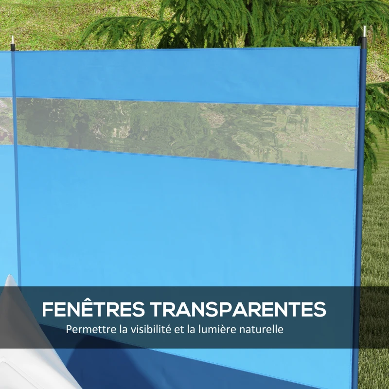Outsunny Paravent brise-vent de camping portable pliable avec sac de transport et poteaux en acier dim. 440 cm x 140 cm bleu