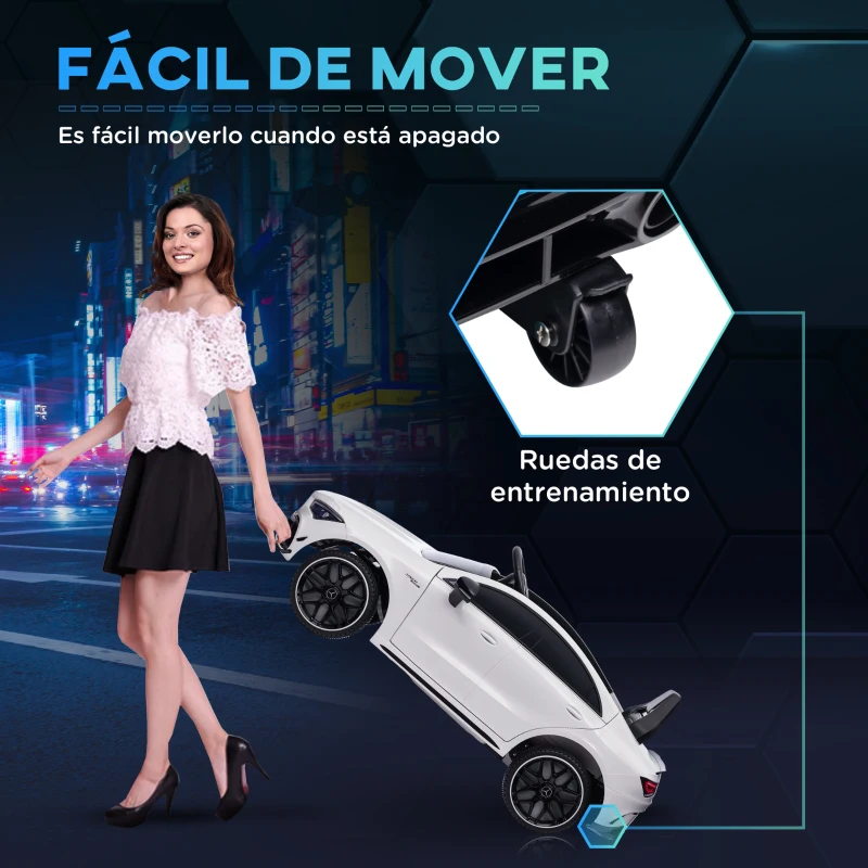 AIYAPLAY Coche Eléctrico para Niños de +3 Años Mercedes-benz AMG CLA 45 con Batería 12V Mando a Distancia Faros Música Blanco