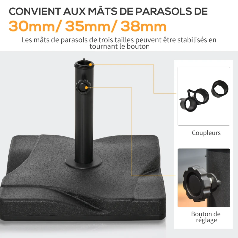 Outsunny Pied de parasol base de lestage parasol carré dim. 41,5L x 41,5I x 33H cm poids net 20 Kg ciment HDPE noir