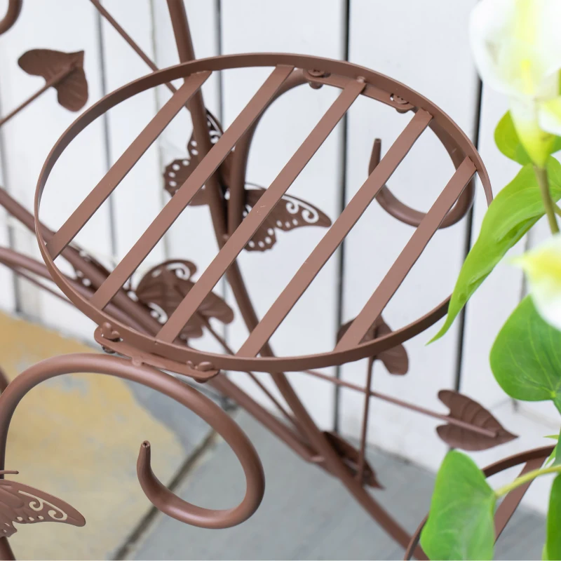 Outsunny Blumenständer, Pflanzenregal, Dreistufiger Blumenstand, Blumentreppe im französischem Stil, Pflanzenstand, Metall, Bronze, 76 x 27 x 67 cm